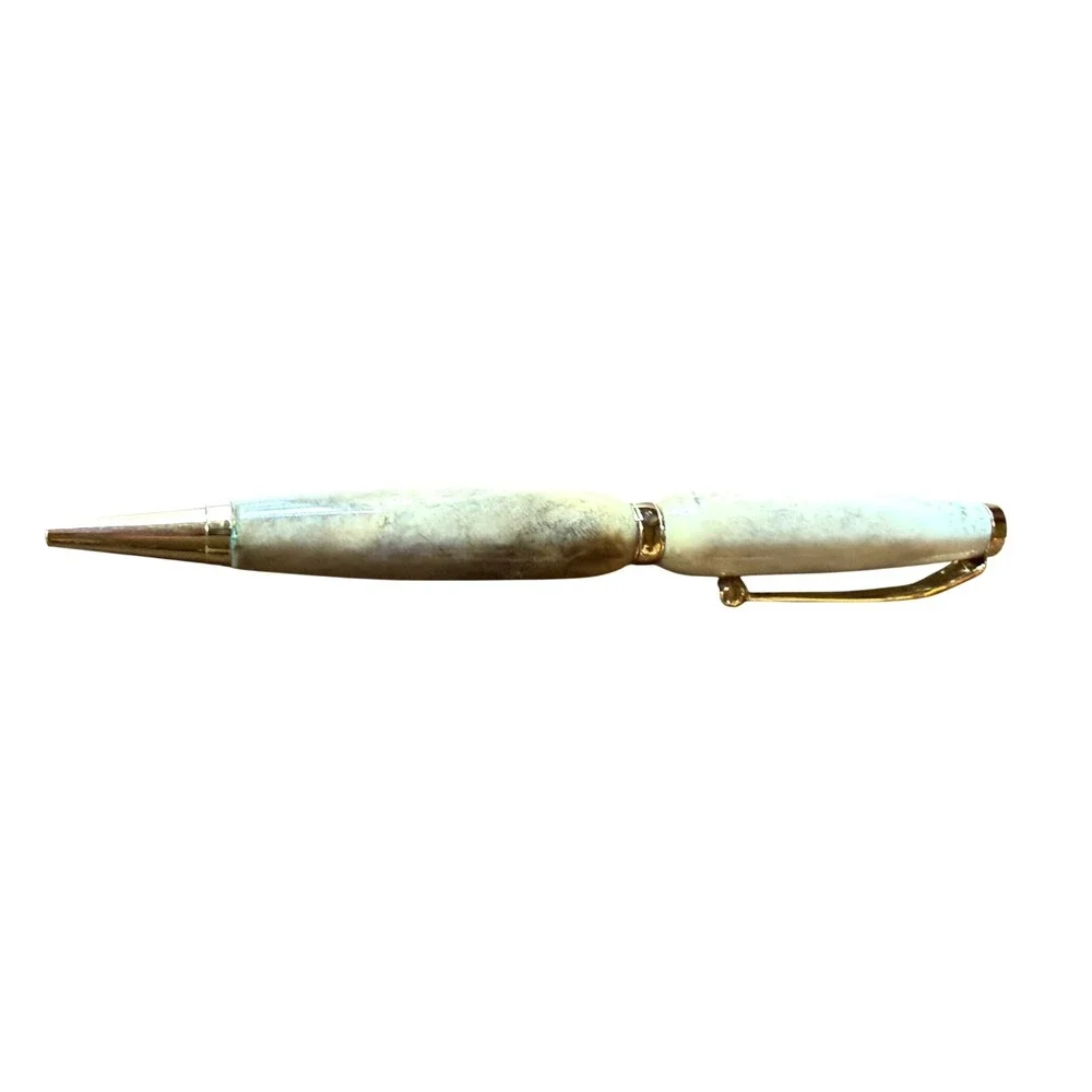 Handmade Deer Antler Ballpoint Pen Gold Tone Hardware Rustic Writing Gift